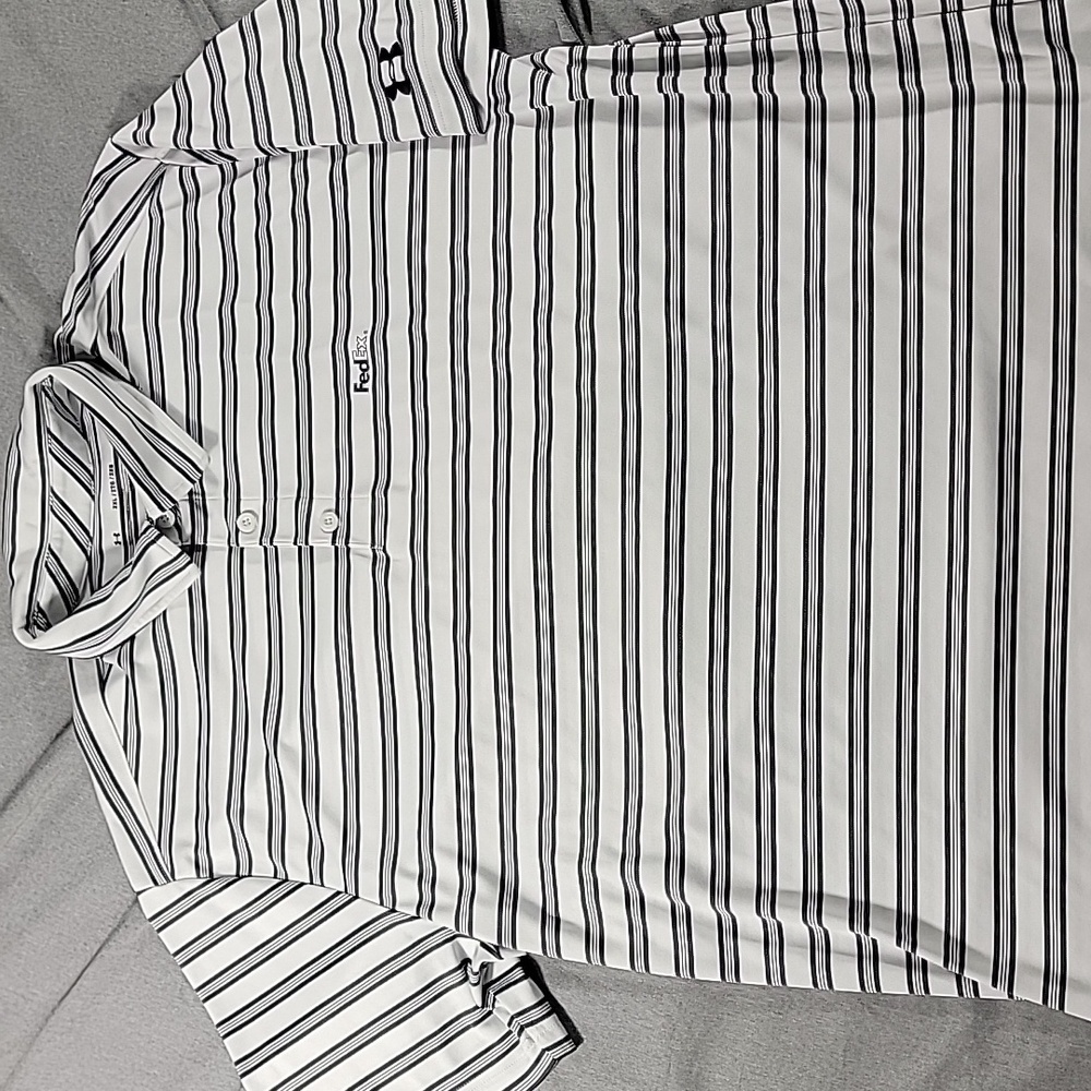 Under armour FedEx mens 2xl Golf polo shirt gray white‎ striped